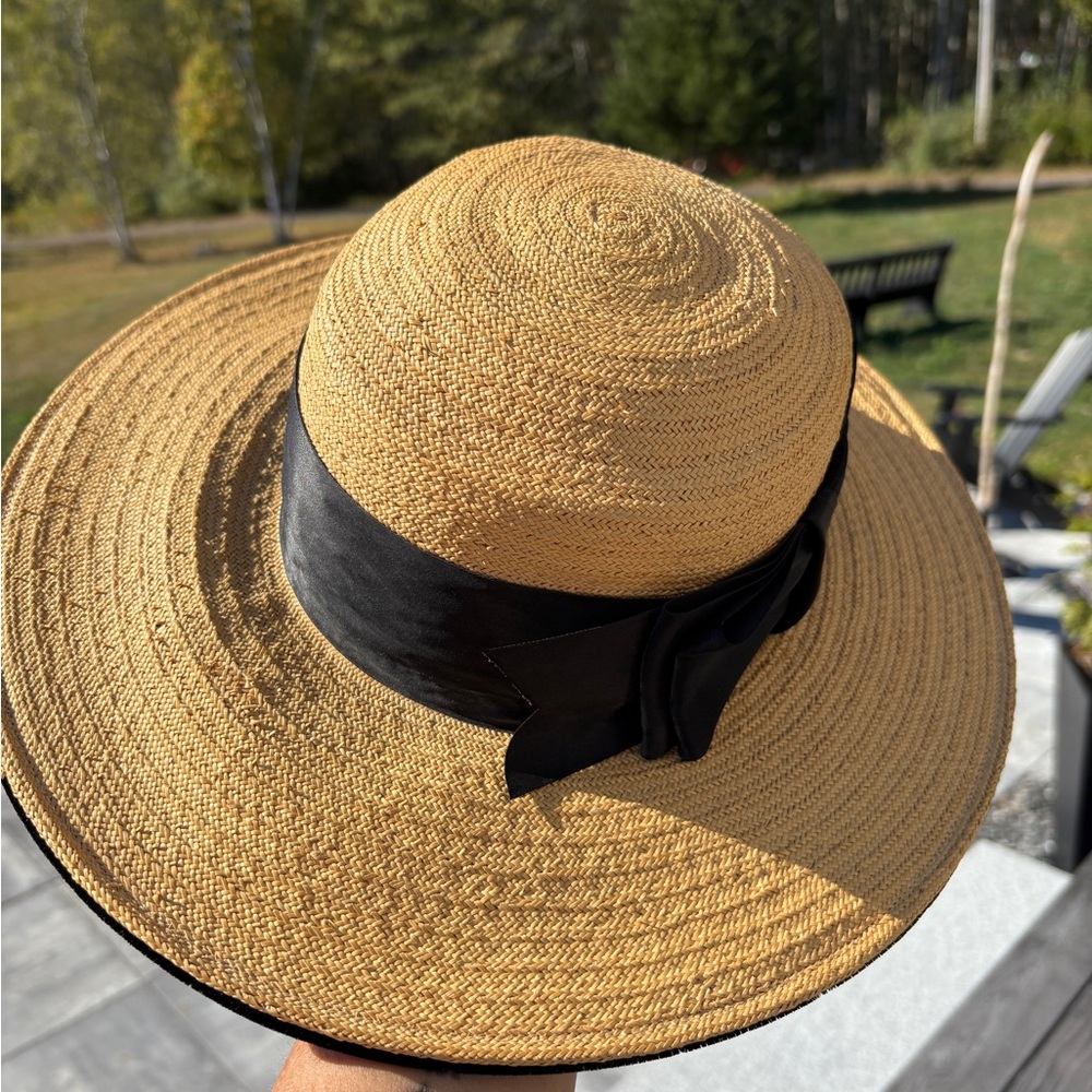 Yves Saint Laurent Beige Straw Hat with Black Bow